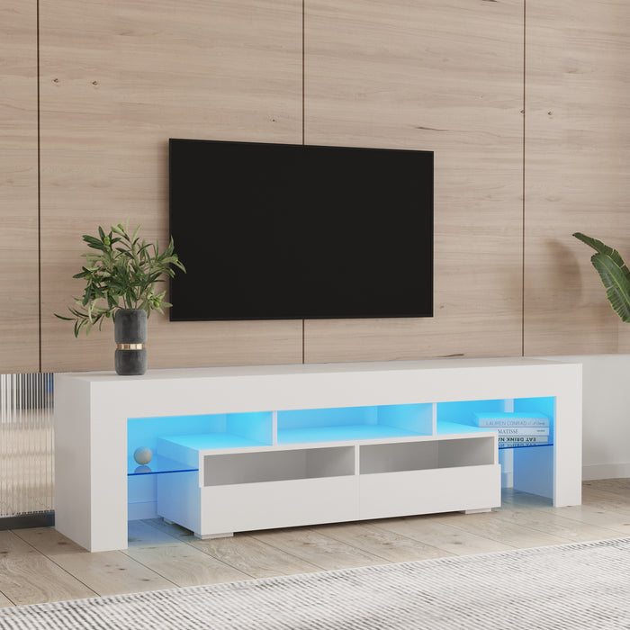 TV Stand Cabinet with 2 Drawers & 20-color RGB LED lights - White