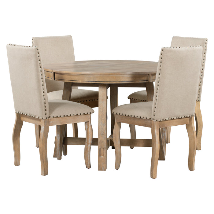 5-Piece Farmhouse Dining Table Set - Natural Wood Wash