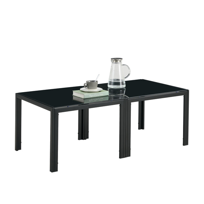 Coffee Table Set of 2, Square Modern Table with Tempered Glass Finish - Black