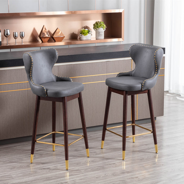 Modern Leatherier Fabric barstool chairs, Set of 2 (Dark Gray)