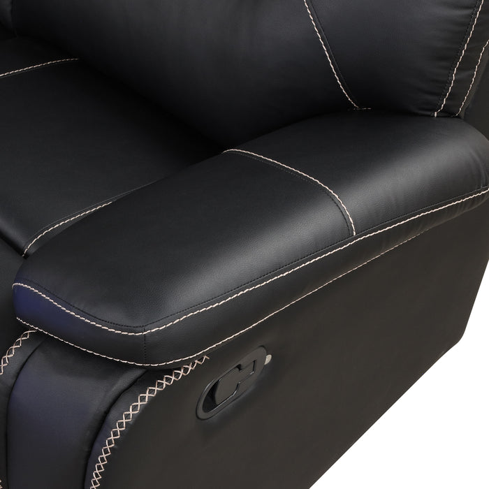 Modern Faux Leather Manual Reclining with Center Console & LED Light - Black