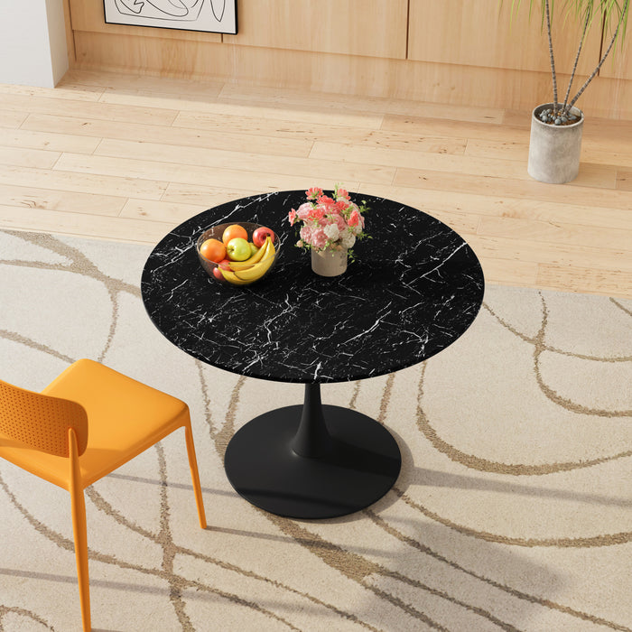 42.12"Modern Round Dining Table with Printed Black Marble Table Top