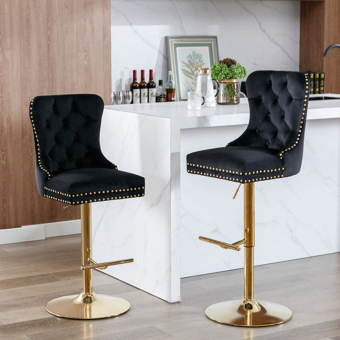 Modern Upholstered Velvet Bar Stools with Comfortable Tufted Backs - Black Set of 2