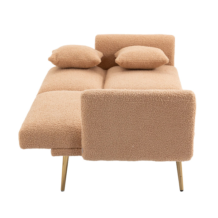 Modern  Velvet  Sofa Futon - Camel Teddy