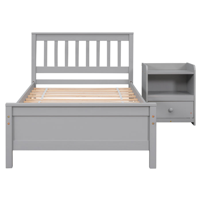 Twin Bed frame with 1 Nightstand - Grey