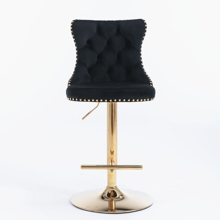 Golden Swivel Velvet Barstools (Black, Set of 2）