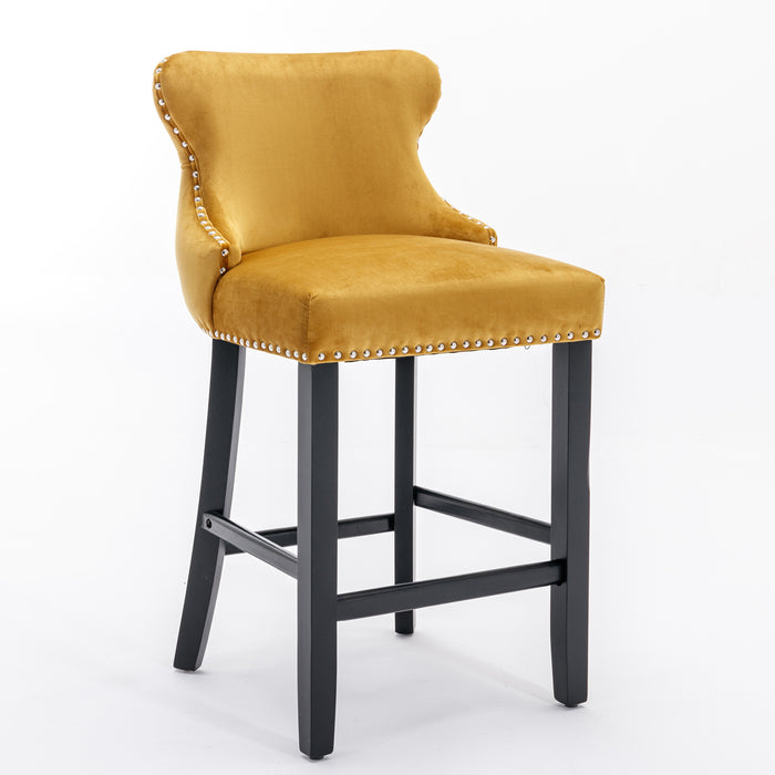 Contemporary Velvet Upholstered Wing-Back Barstools,Set of 2 (Gold)