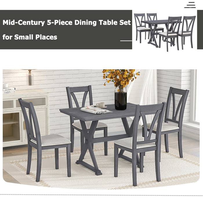 5-Piece Mid-Century Wood Dining Table Set - Antique Grey