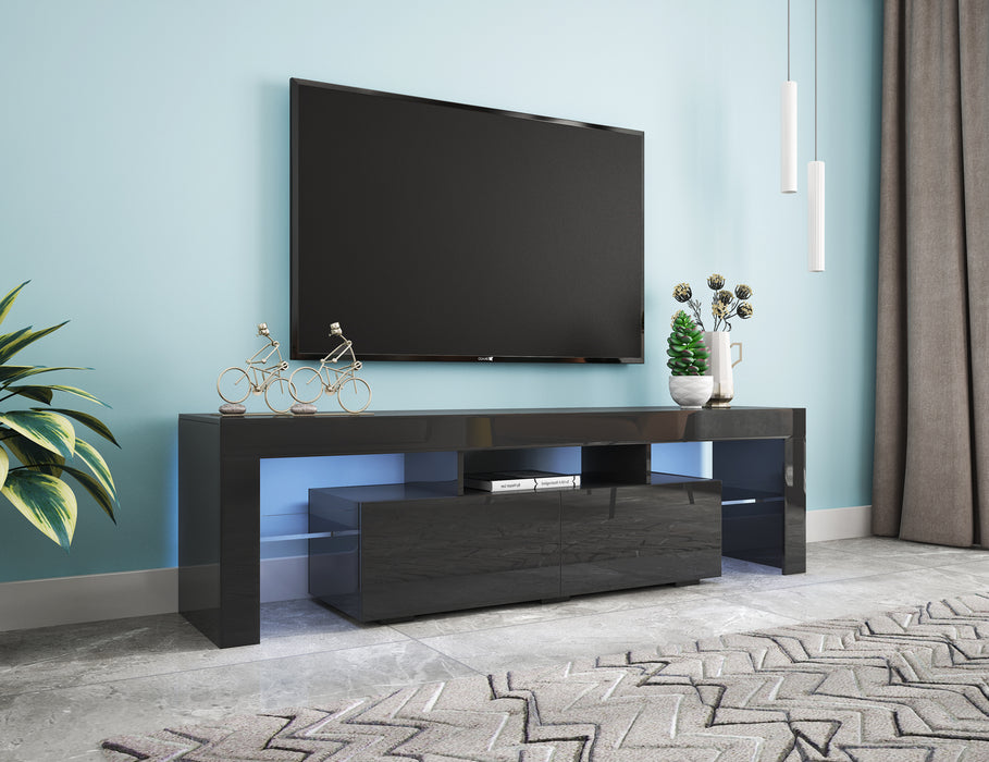 Modern Black TV Stand, w/Remote Control Lights