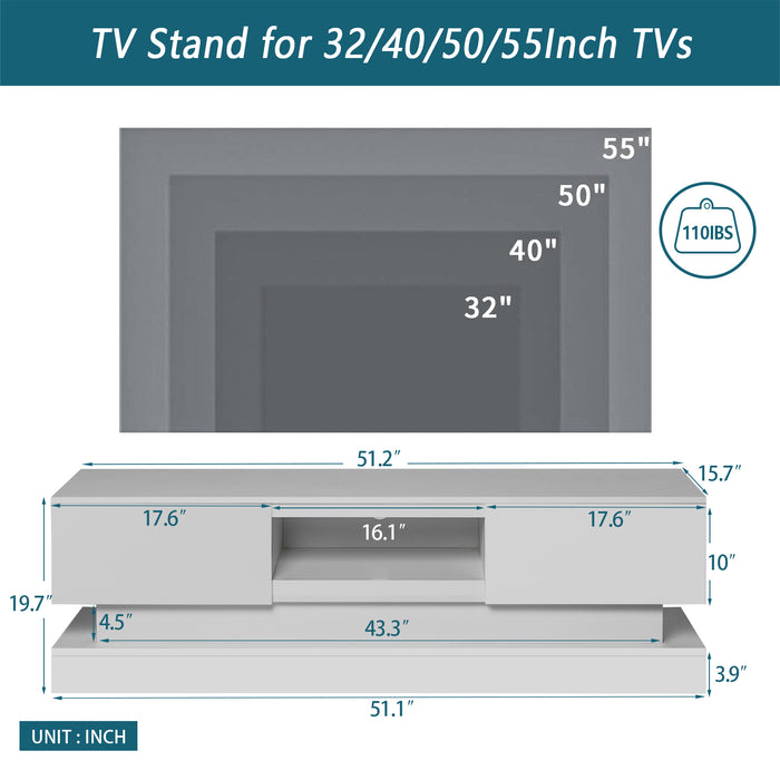 WHITE morden TV Stand with LED Lights - WHITE