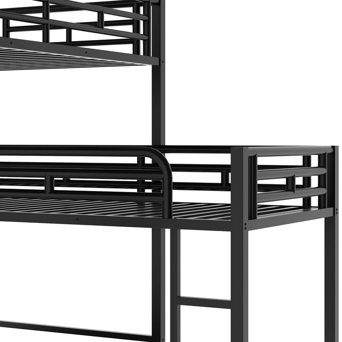 L-shaped Metal Triple Twin Size Bunk Bed - Black