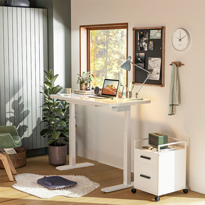 Glass tabletop standing desk - White