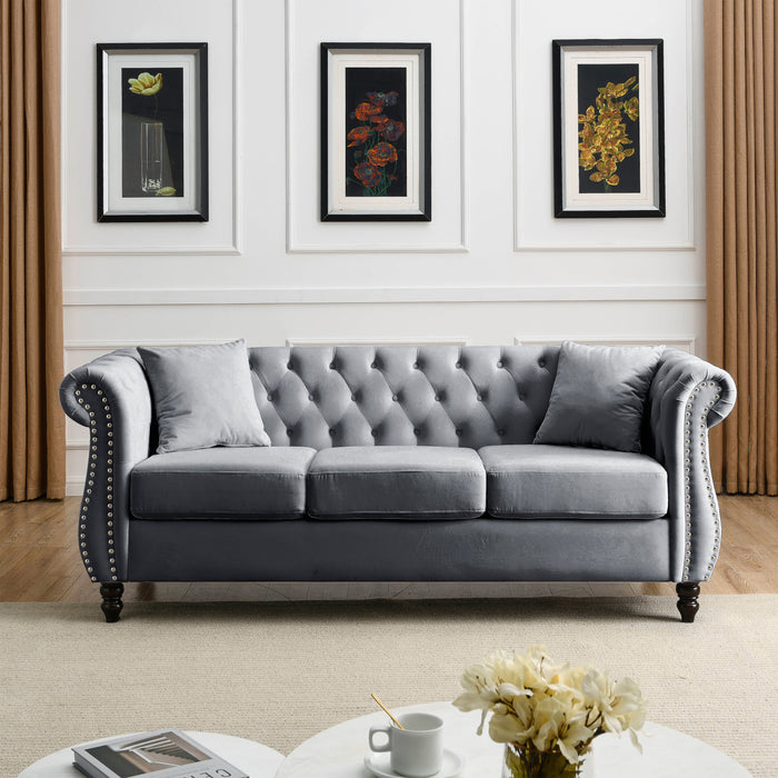 Chesterfield  Velvet Sofa - Grey