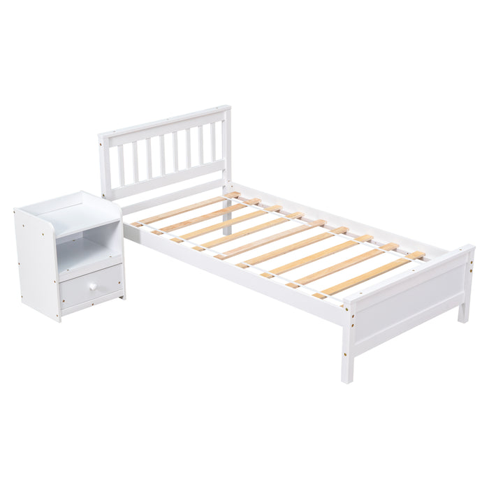 Twin Bed with with 1 Nightstand, White