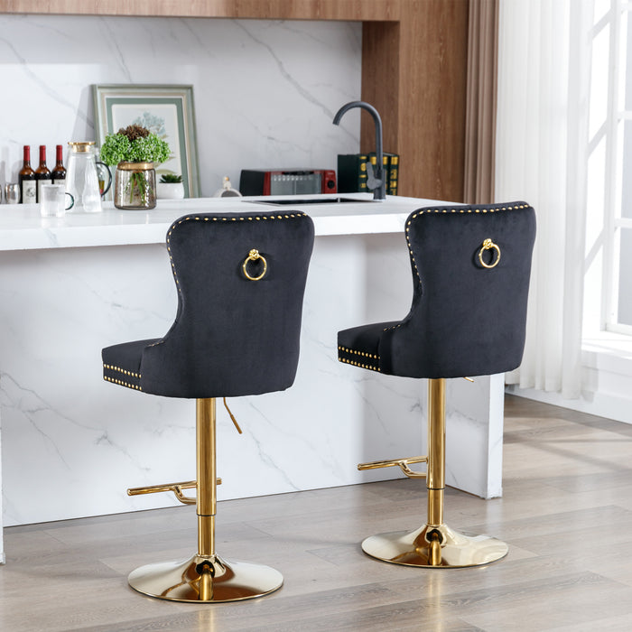 Modern Upholstered Velvet Bar Stools with Comfortable Tufted Backs - Black Set of 2