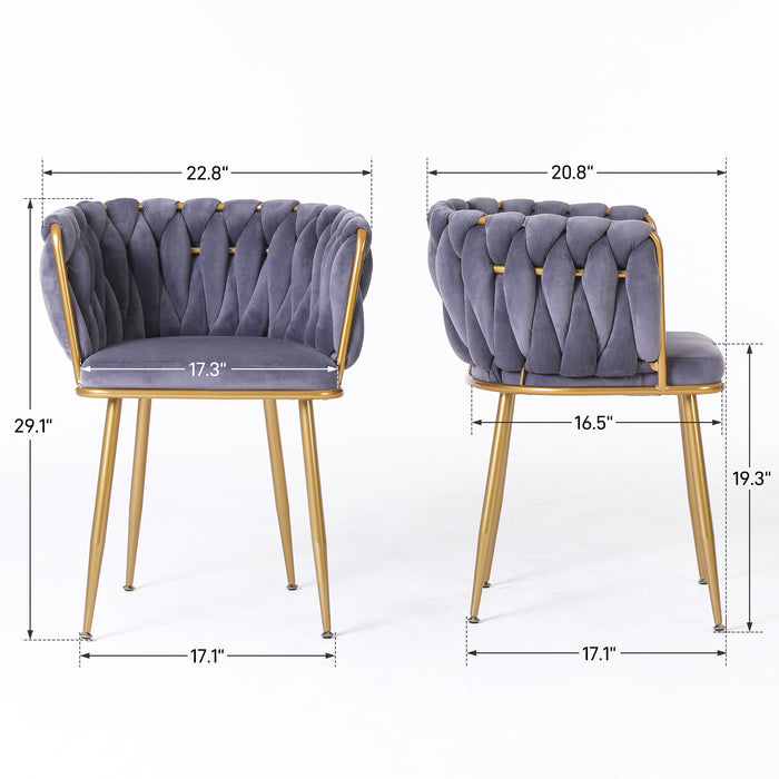 Velvet Dinning upholstered Chair with Gold Metal Legs (grey)