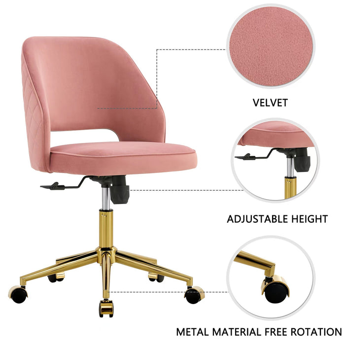 Modern Velvet Office Chairs, Adjustable 360 °Swivel Chair - Pink