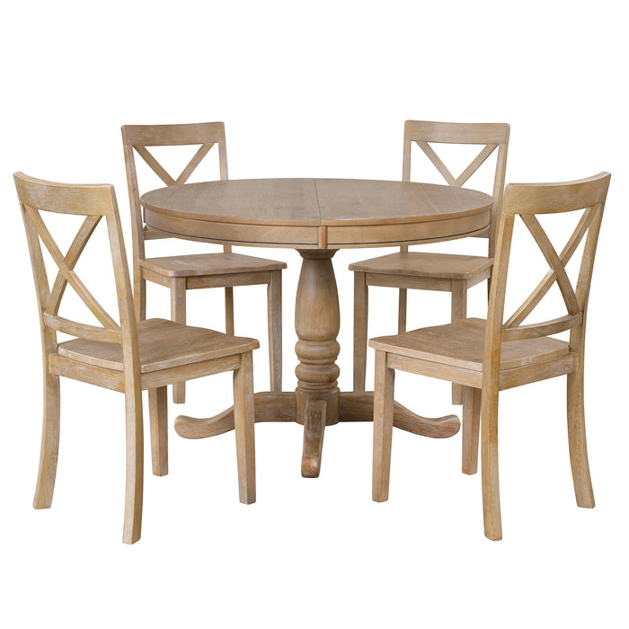 5 Piece Modern Dining Kitchen Table Set-Natural Wood Wash