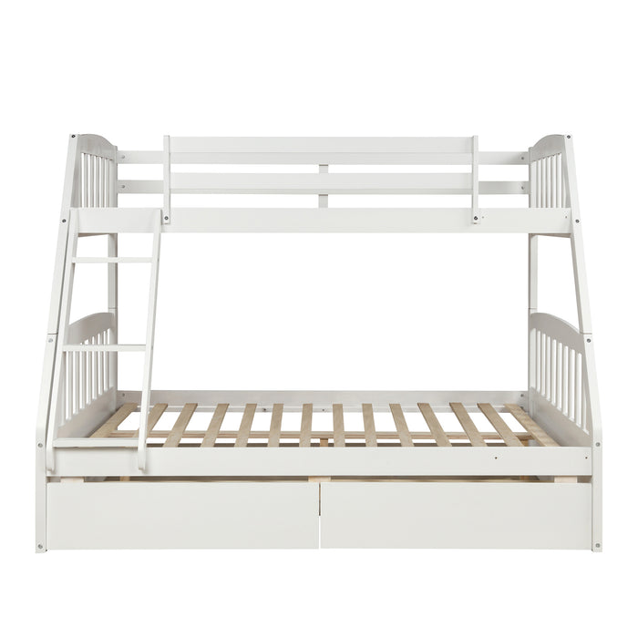 Solid Wood Twin Over Full Bunk Bed with Two Storage Drawers - White