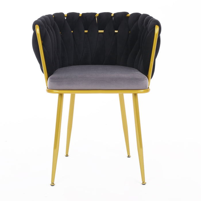 Velvet Dinning upholstered Chair with Gold Metal Legs (black)