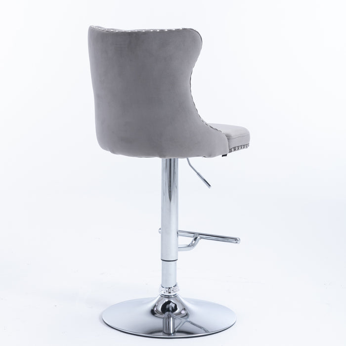 Swivel Velvet Barstools, Gray (Set of 2）