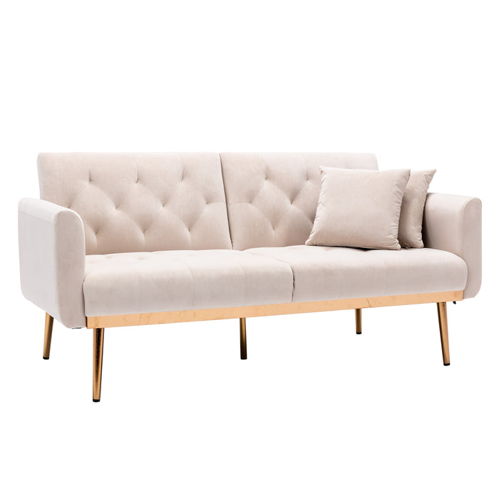 Velvet loveseat with rose gold metal feet