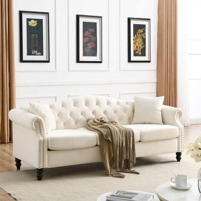 Chesterfield  Velvet Sofa - Beige