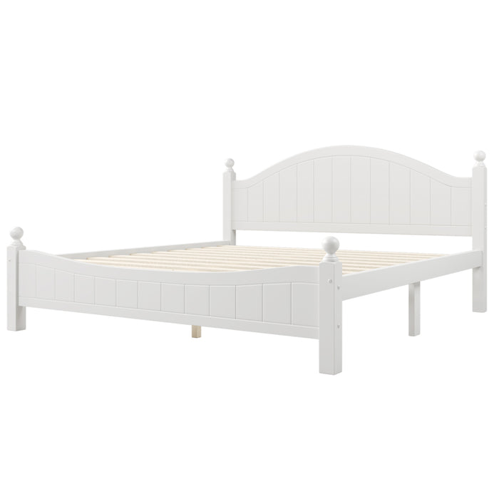 Traditional Concise Style White Solid Wood Platform Bed, King