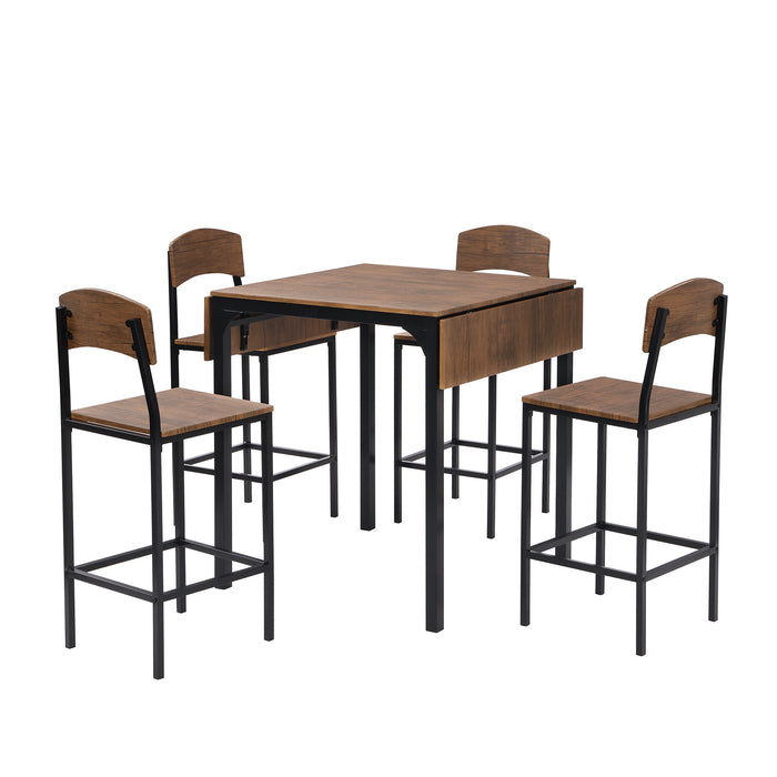 5-piece Farmhouse Counter Height Dining Table Set - Black Frame+Brown Tabletop