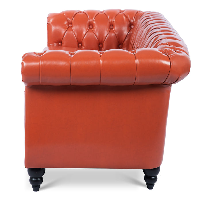 Rolled Arm Chesterfield 3 Seater Sofa - Orange