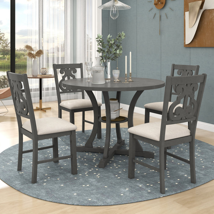 5-Piece Round Dining Table and Chair Set - Gray