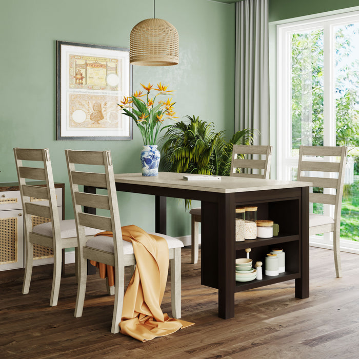 5-Piece Farmhouse Wood Dining Table Set - Beige