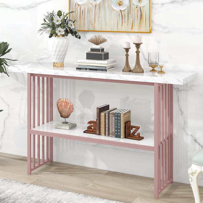 Modern Console Entryway Table Entryway, Hallway, Living Room - Pink + White