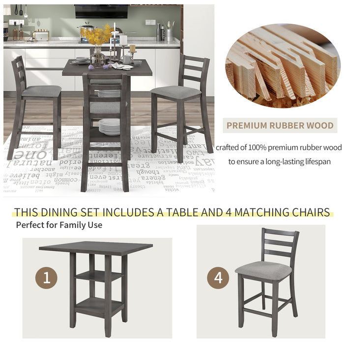 5-Piece Wooden Counter Height Dining Set - Gray