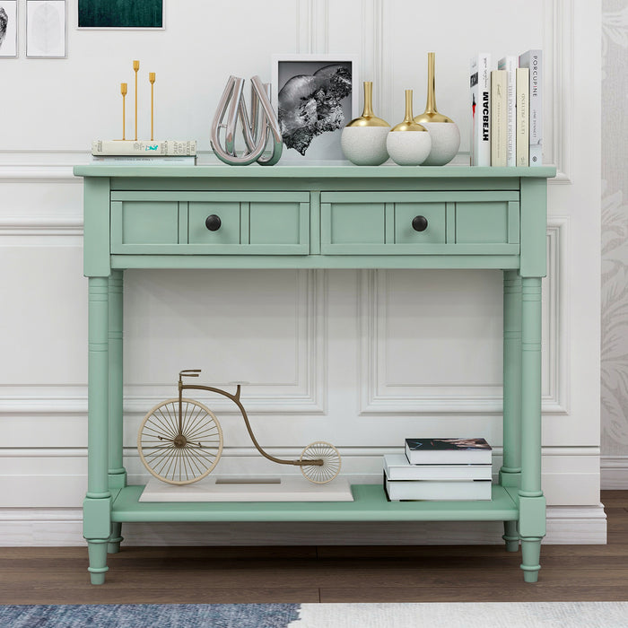 Console Table, Traditional Design with Two Drawers and Bottom Shelf - Retro blue