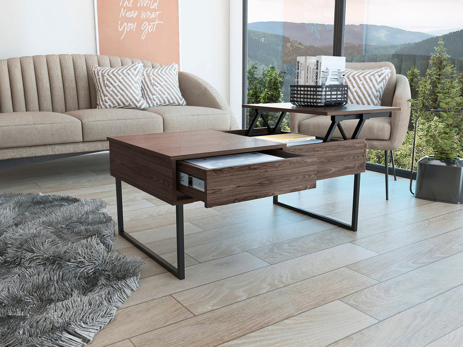 Modern  Lift Top Coffee Table With Drawer - Brown