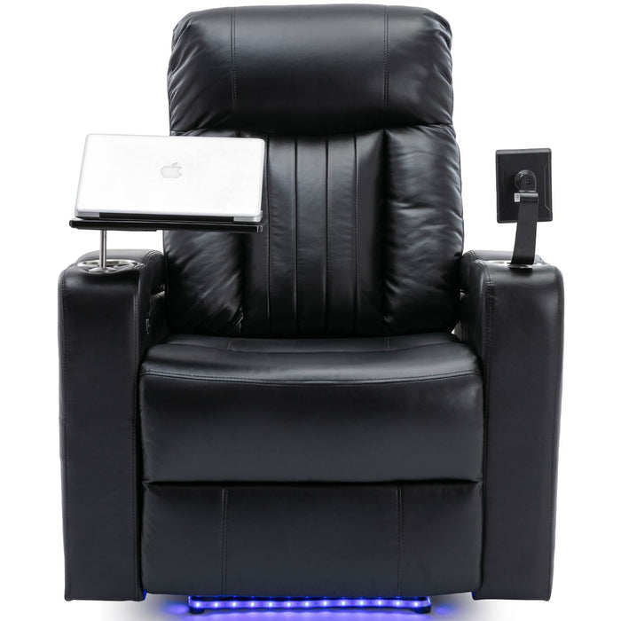 Premium Power Recliner with Storage Arms, Cupholders, Swivel Tray Table and Cell Phone Stand - Black