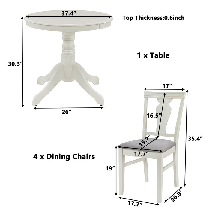 5-Piece Mid-Century Wood Dining Table Set - Cream White