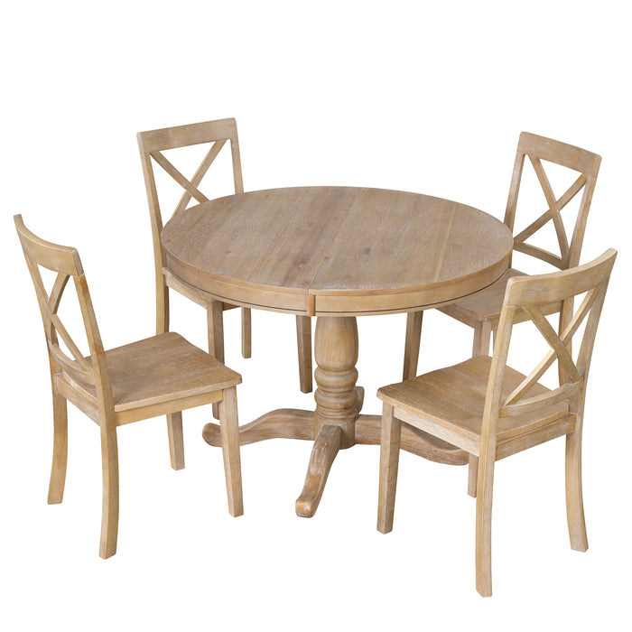 5 Piece Modern Dining Kitchen Table Set-Natural Wood Wash