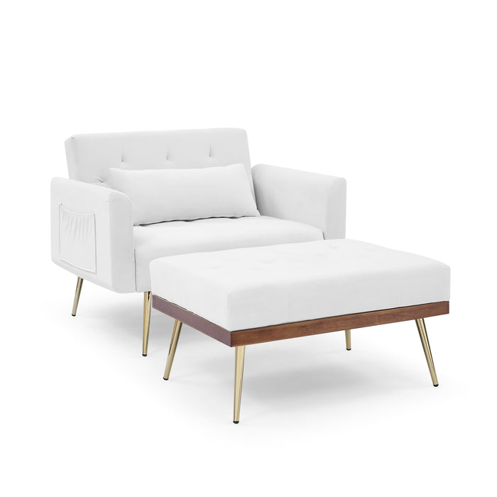 Recline Sofa Chair with Ottoman, - White (40.5”x33”x32”)