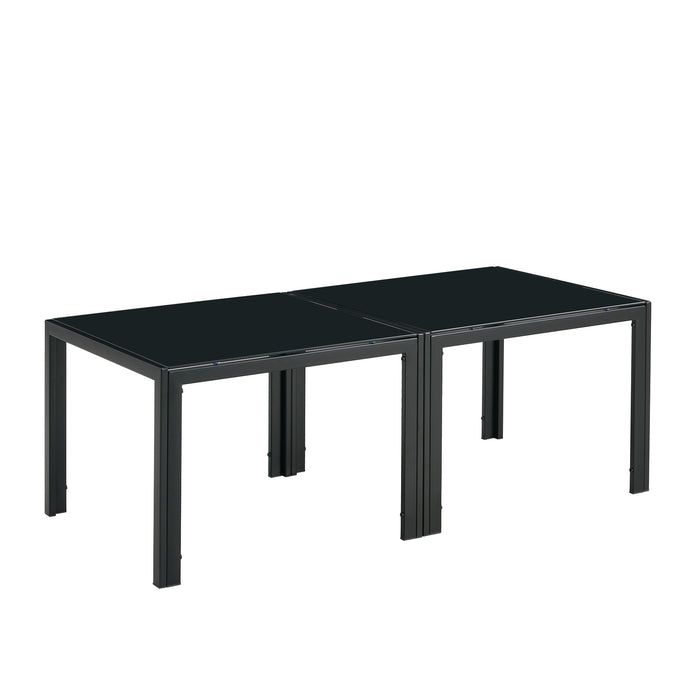 Coffee Table Set of 2, Square Modern Table with Tempered Glass Finish - Black