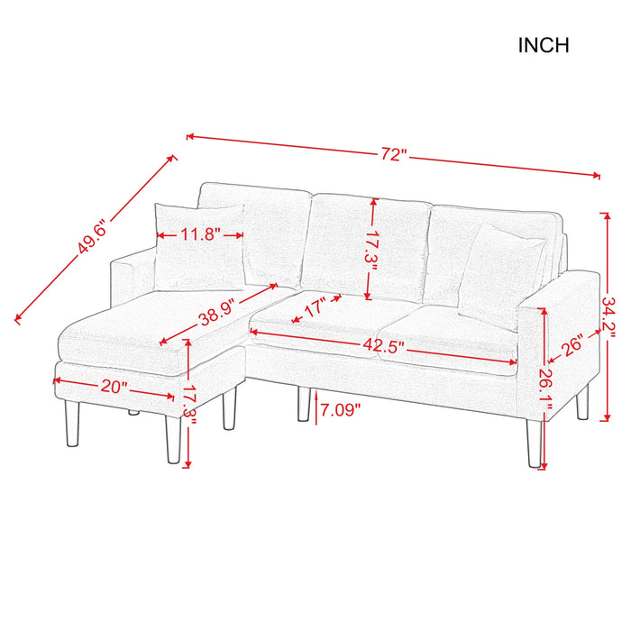 SECTIONAL SOFA LEFT HAND FACING WITH 2 PILLOWS - DARK GREY