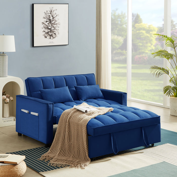 Modern Velvet Convertible Loveseat Sleeper - Blue