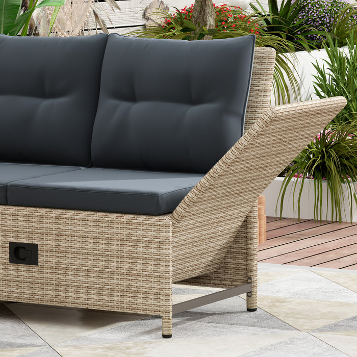 Outdoor Patio 4-Piece All Weather PE Wicker Rattan Sofa Set with Adjustable Backs for Backyard, Poolside, Gray