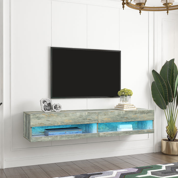 Wall Mounted Floating 80" TV Stand with 20 Color LEDs Grey