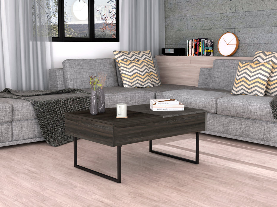 Modern Lift Top Coffee Table with Two Legs, One Drawer - Espresso / Onyx