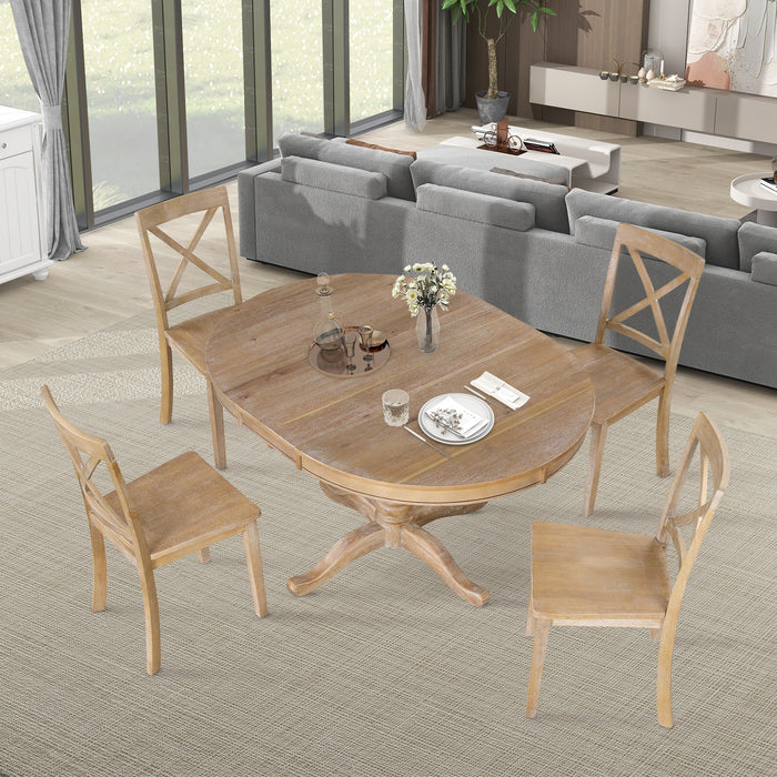 5 Piece Modern Dining Kitchen Table Set-Natural Wood Wash