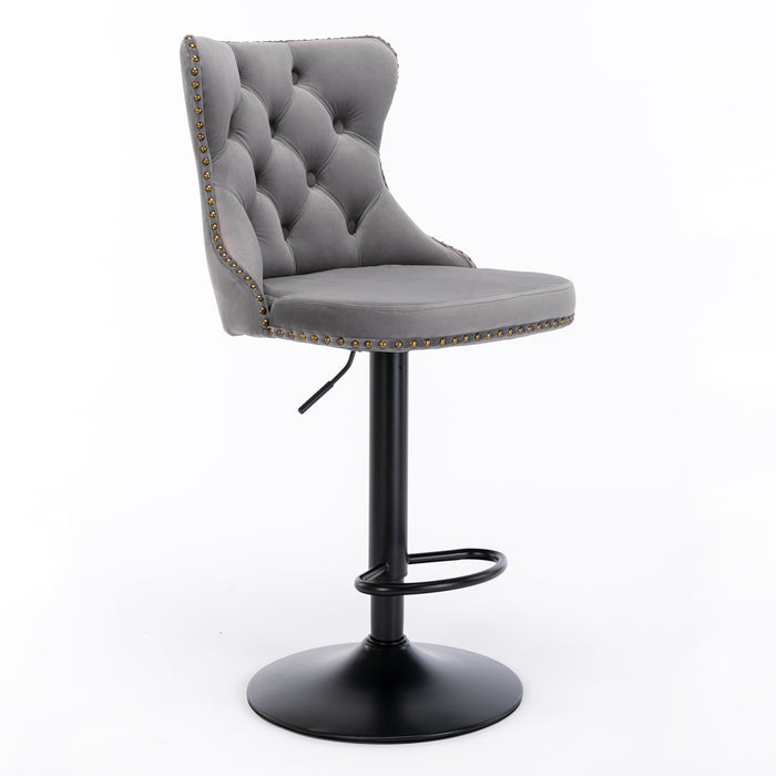 Swivel Velvet Barstools , Gray (Set of 2）