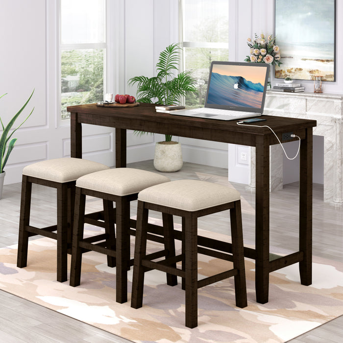 4- Pieces Counter Height Table with Fabric Padded Stools - Brown