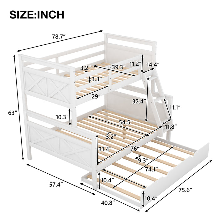 Twin over Full Bunk Bed with Ladder -  White